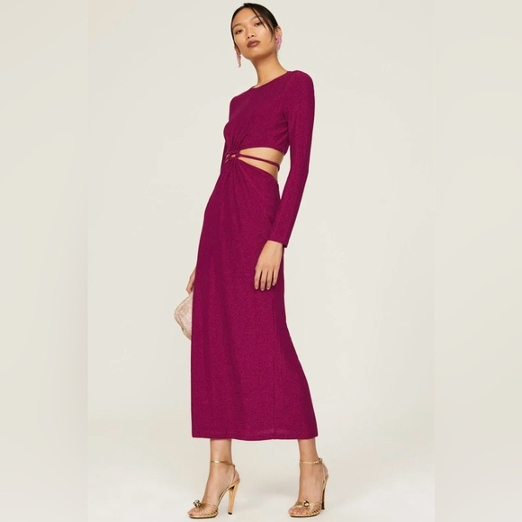 Monique Lhuillier Dresses & Skirts - ML by Monique Lhuillier Elegant Purple Metallic Knit Long Sleeve Dress Size 10